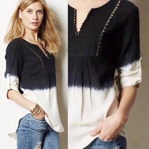 Anthro Floreat Dip Dyed Cotton/Linen Peasant Blouse Size 10